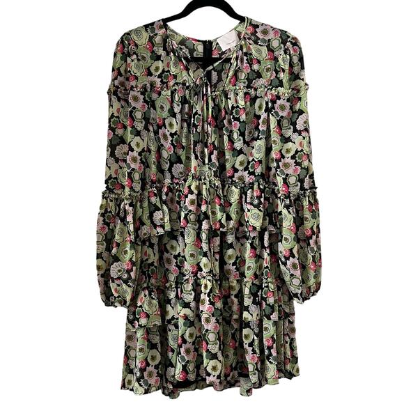 Cinq A Sept Dita Long Sleeve Floral Tiered Mini Dress Prickly Pear Size 4 - Picture 3 of 12